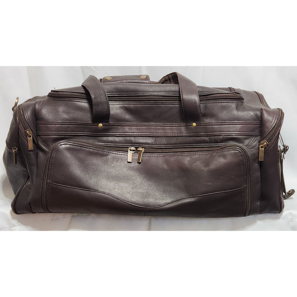 Links Kings Brown Leather Duffel Bag Travel Weekend Carry On Brass Hardware‎